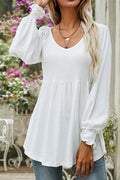 Women's Babydoll V-Neck Long Sleeve Smocked Cuff Tunic - Weiß