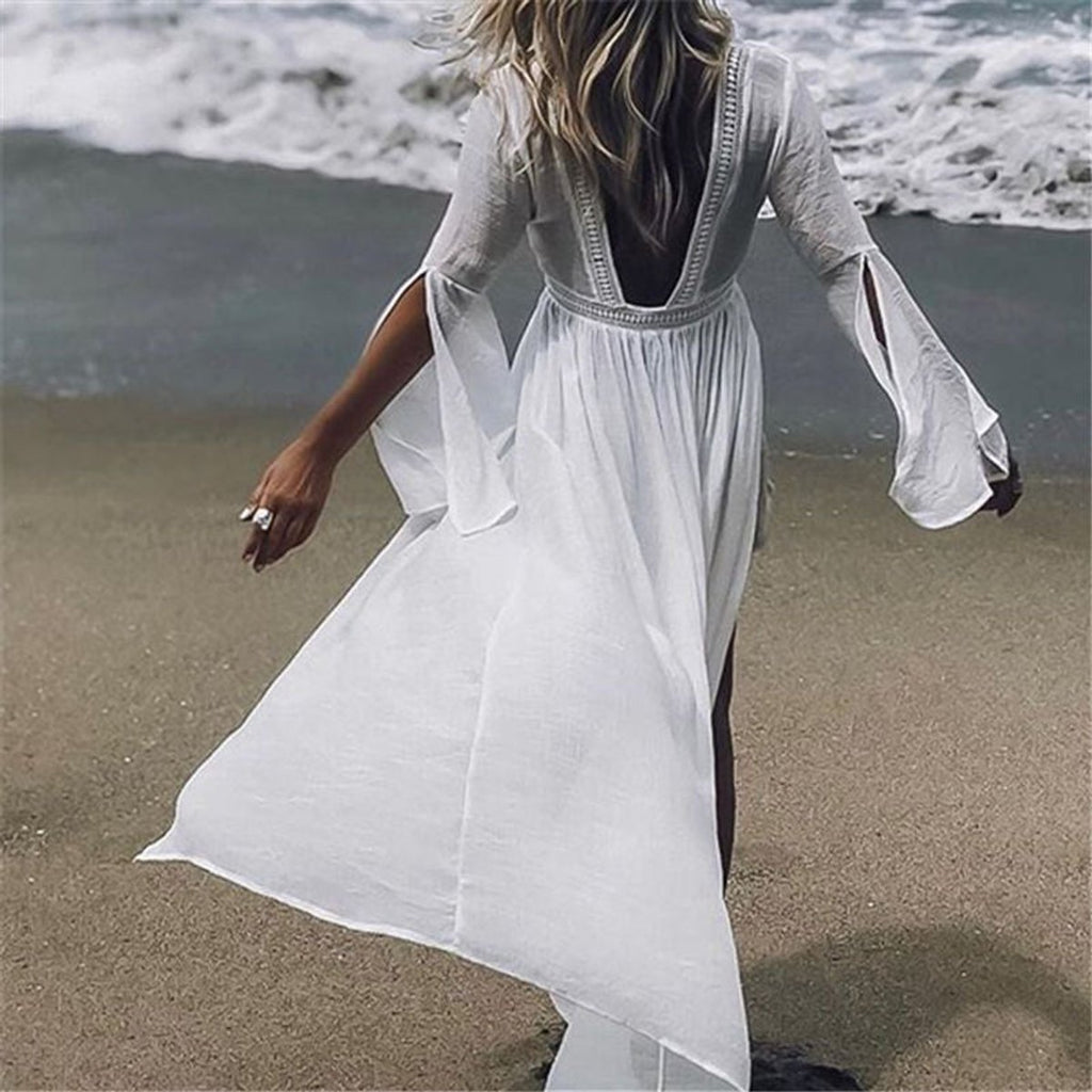 Women's Backless Flowy Maxi Beach Tunic Kimono Cover-Up