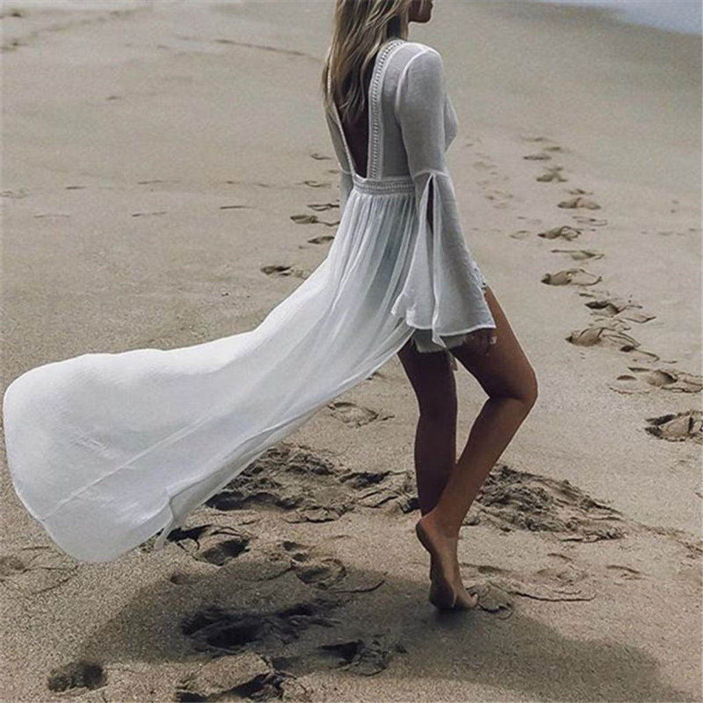 Women's Backless Flowy Maxi Beach Tunic Kimono Cover-Up