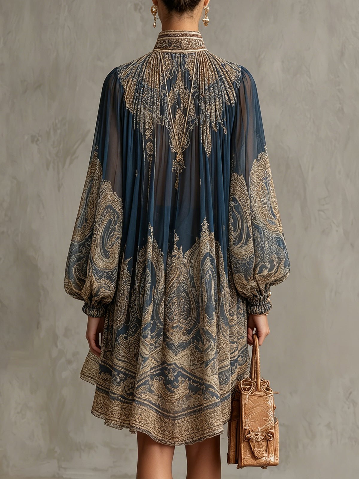 Women's Baroque Print High-Neck Chiffon Mini Dress