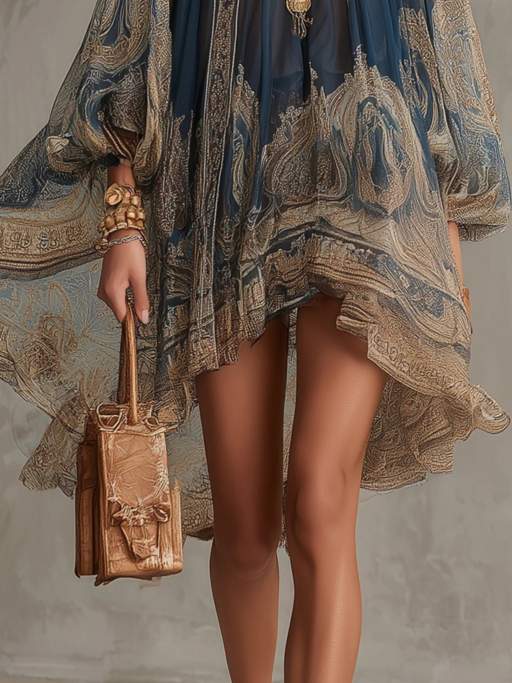Women's Baroque Print High-Neck Chiffon Mini Dress