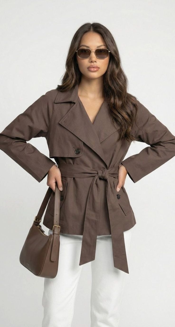 Women's Belted Double-Breasted Short Trench Coat