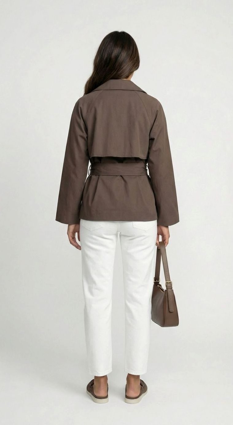 Women's Belted Double-Breasted Short Trench Coat