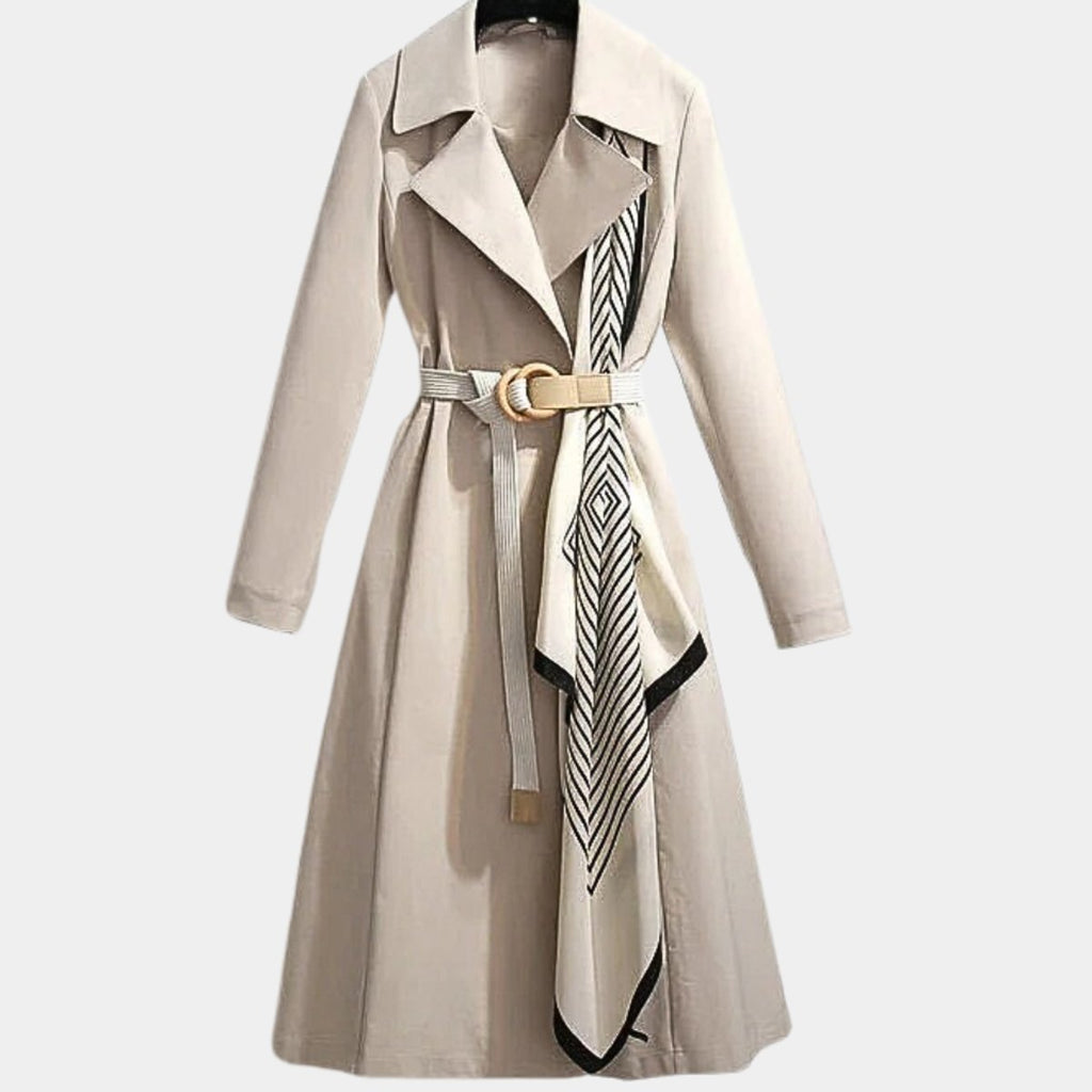 Women's Belted Midi Trench Coat Relaxed Fit Outerwear - Beige