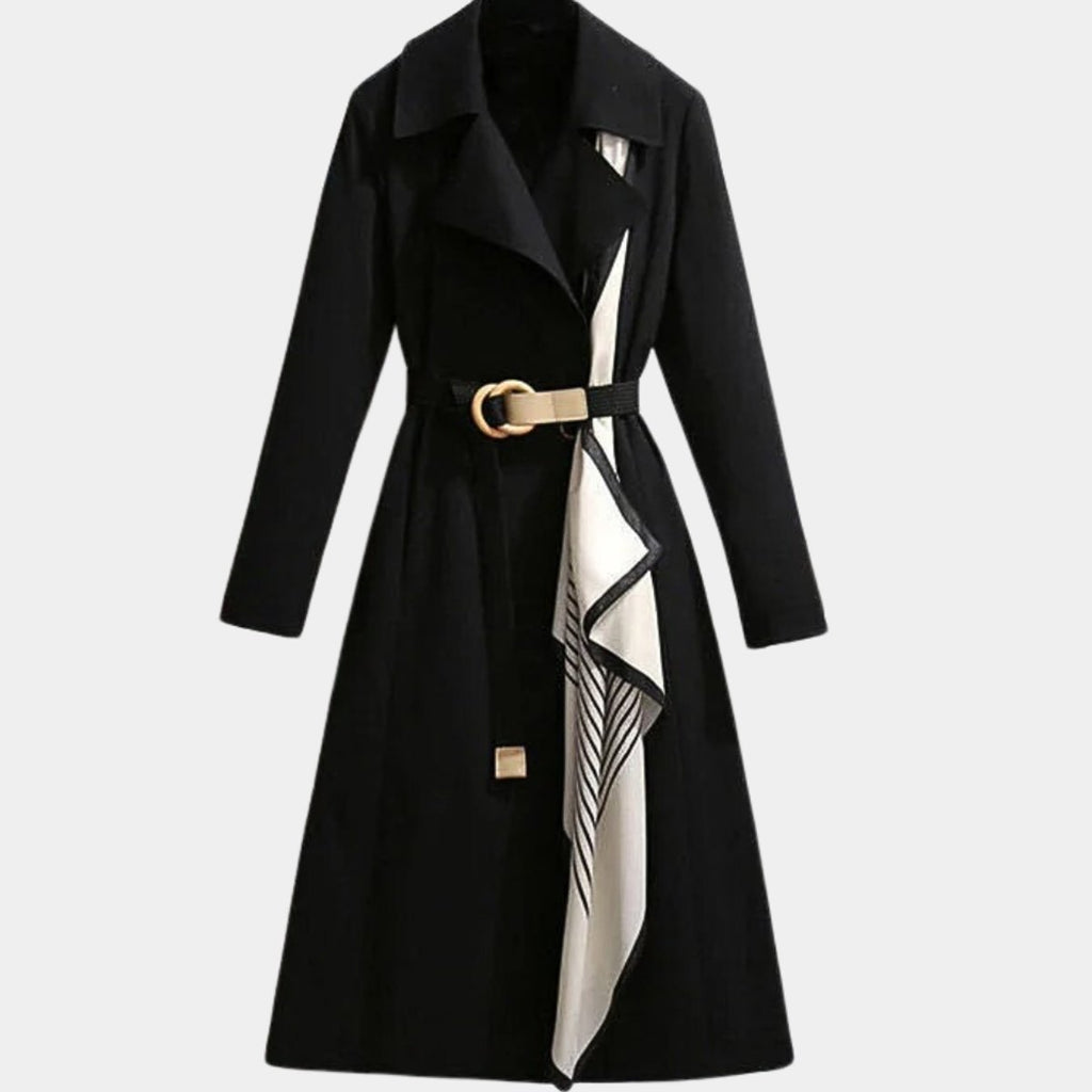 Women's Belted Midi Trench Coat Relaxed Fit Outerwear - Black