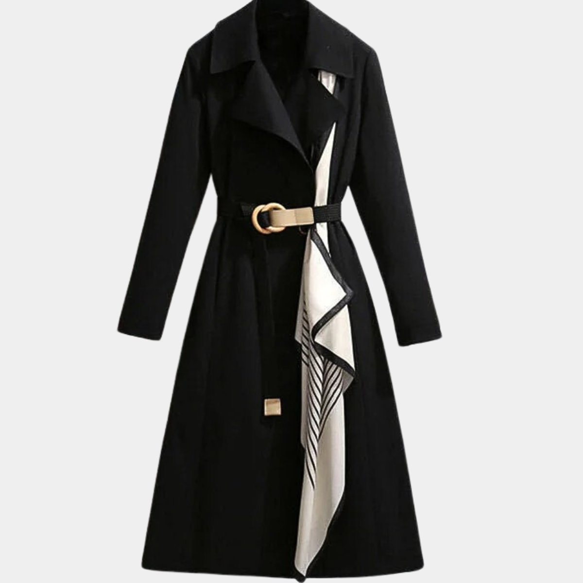 Women's Belted Midi Trench Coat Relaxed Fit Outerwear - Black