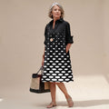 Women's Black Polka-Dot Collared Midi Cocktail Dress - Black