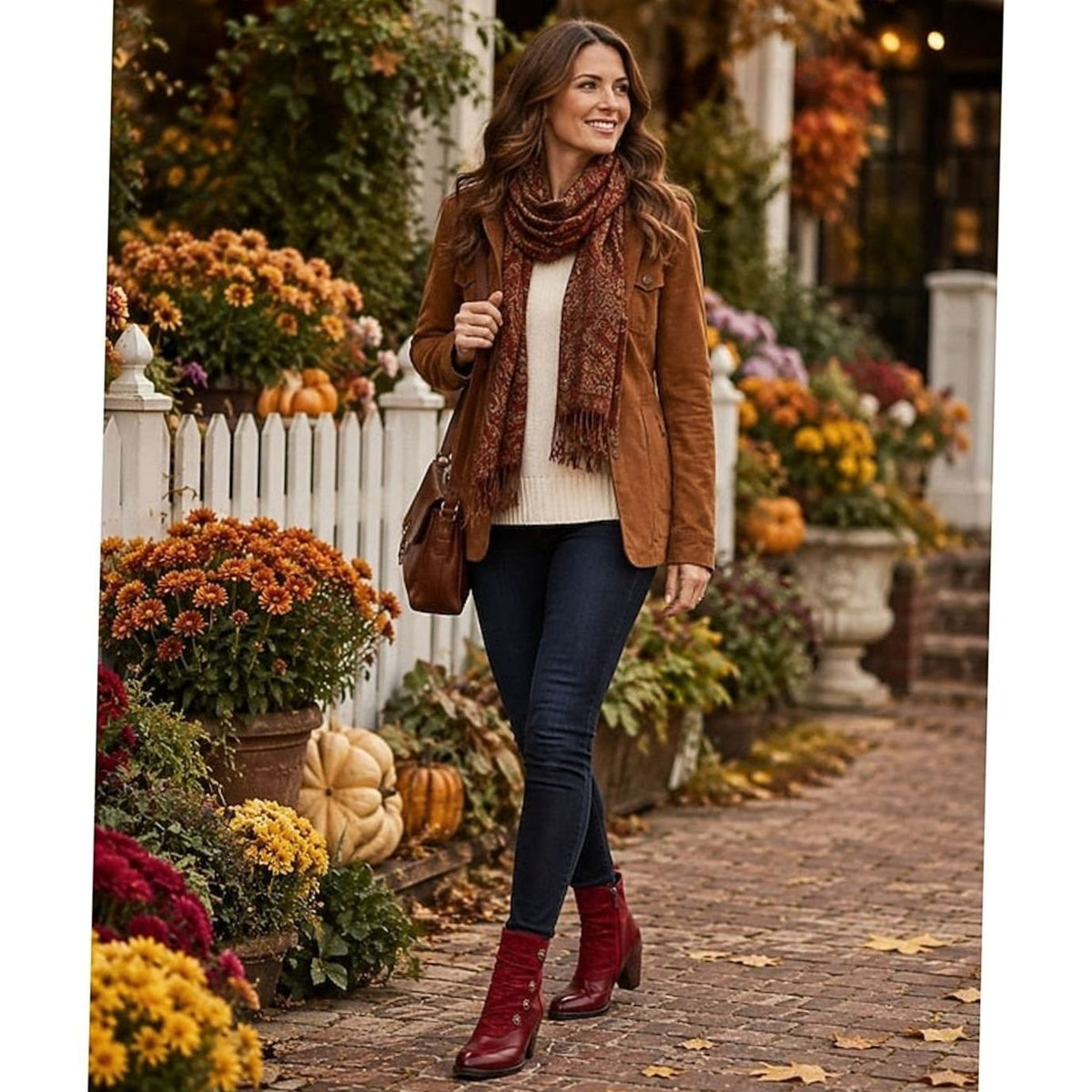 Women's Block Heel Ankle Boots Floral Button Side-Zip Booties