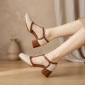 Women's Block Heel T-Strap Mary Jane Dress Pumps - Off-White