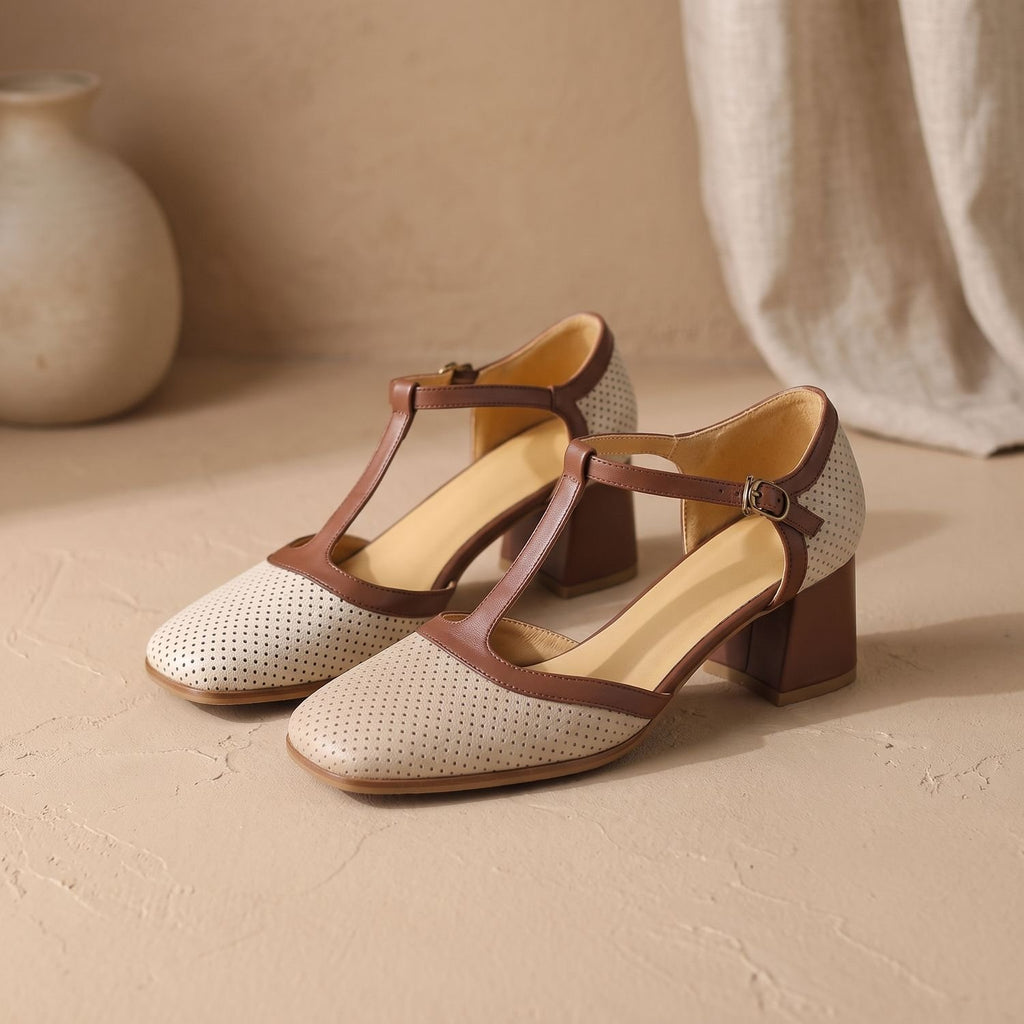 Women's Block Heel T-Strap Mary Jane Dress Pumps