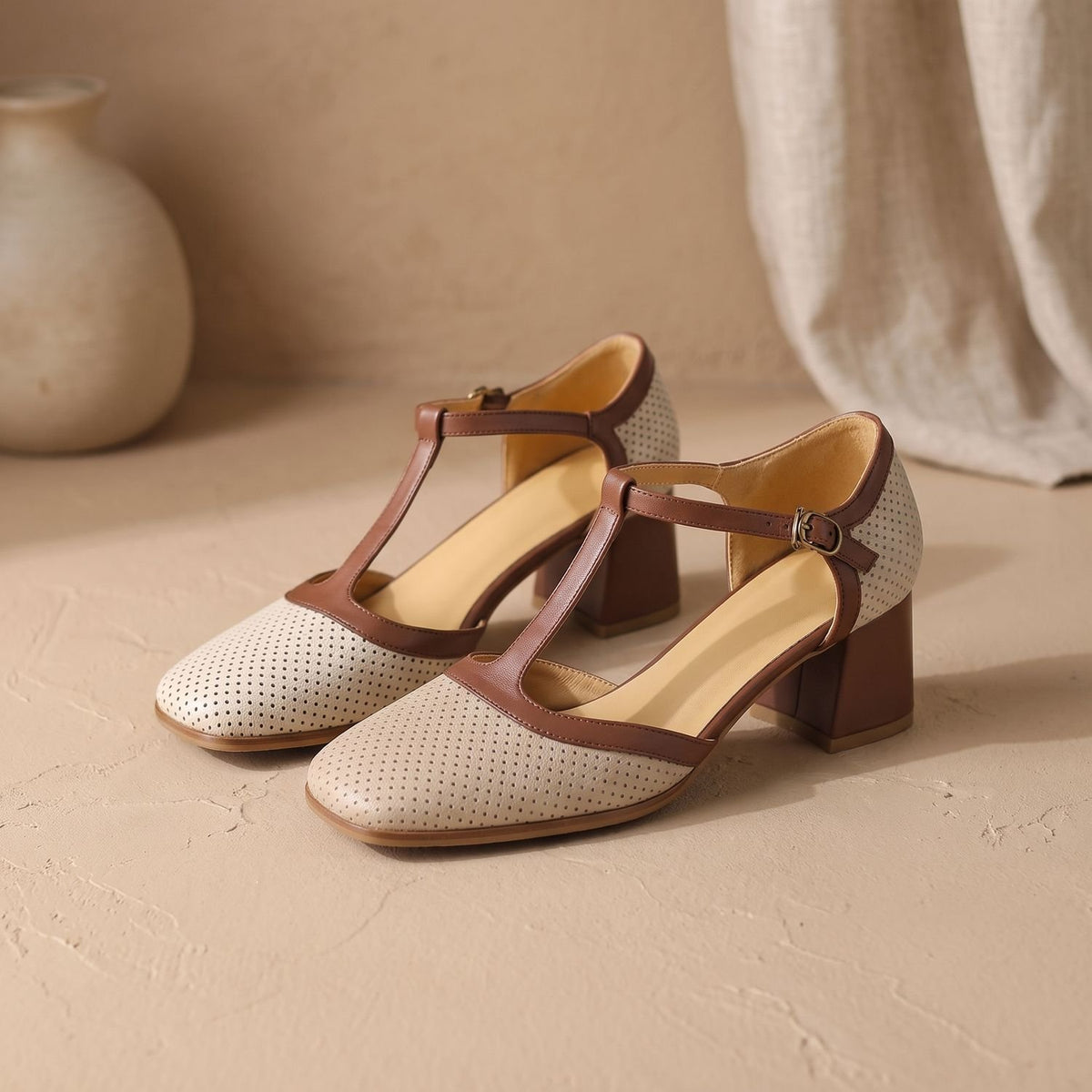 Women's Block Heel T-Strap Mary Jane Dress Pumps