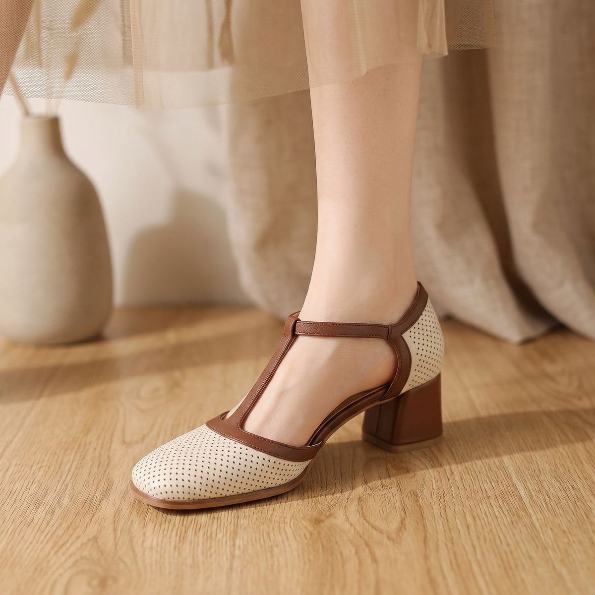 Women's Block Heel T-Strap Mary Jane Dress Pumps
