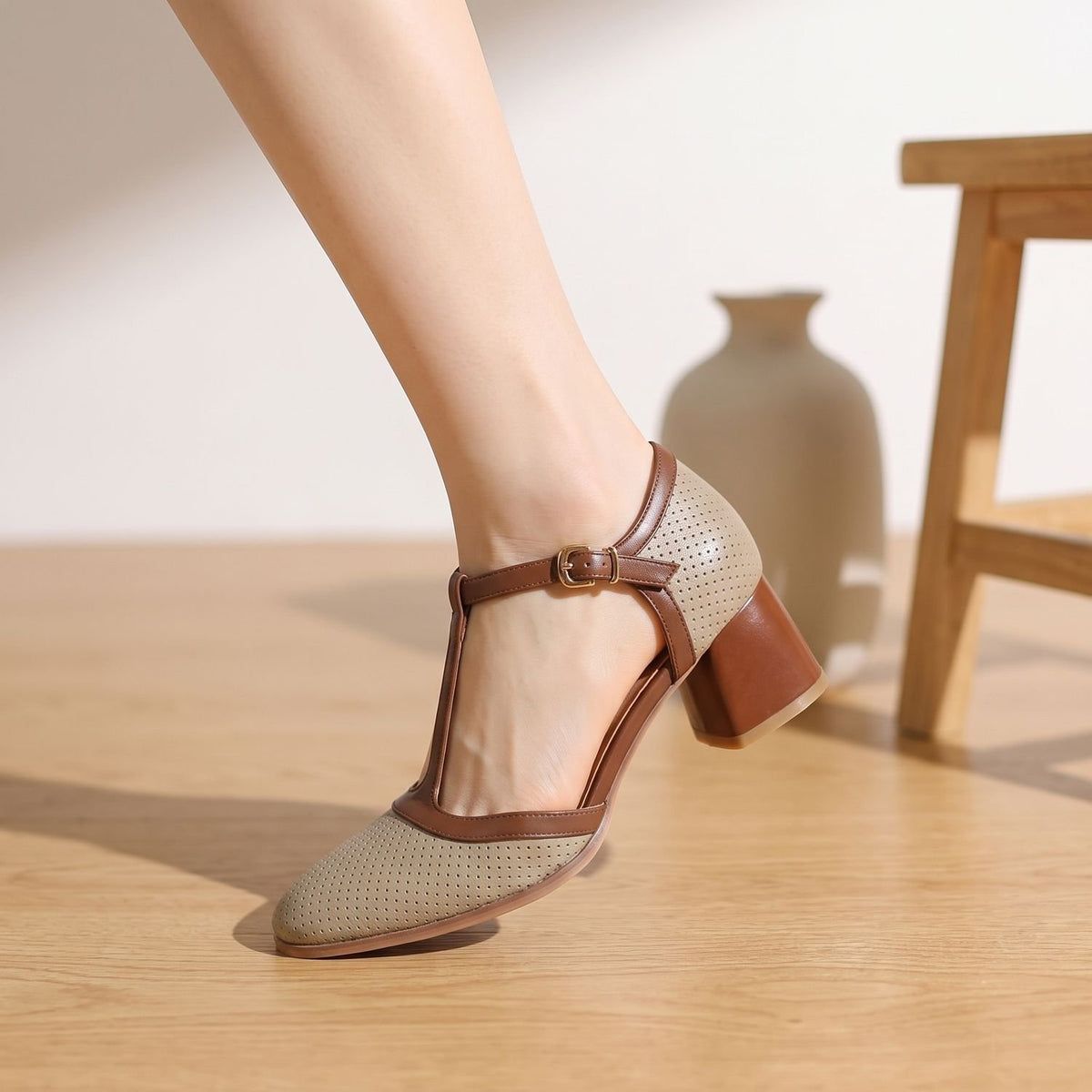 Women's Block Heel T-Strap Mary Jane Dress Pumps