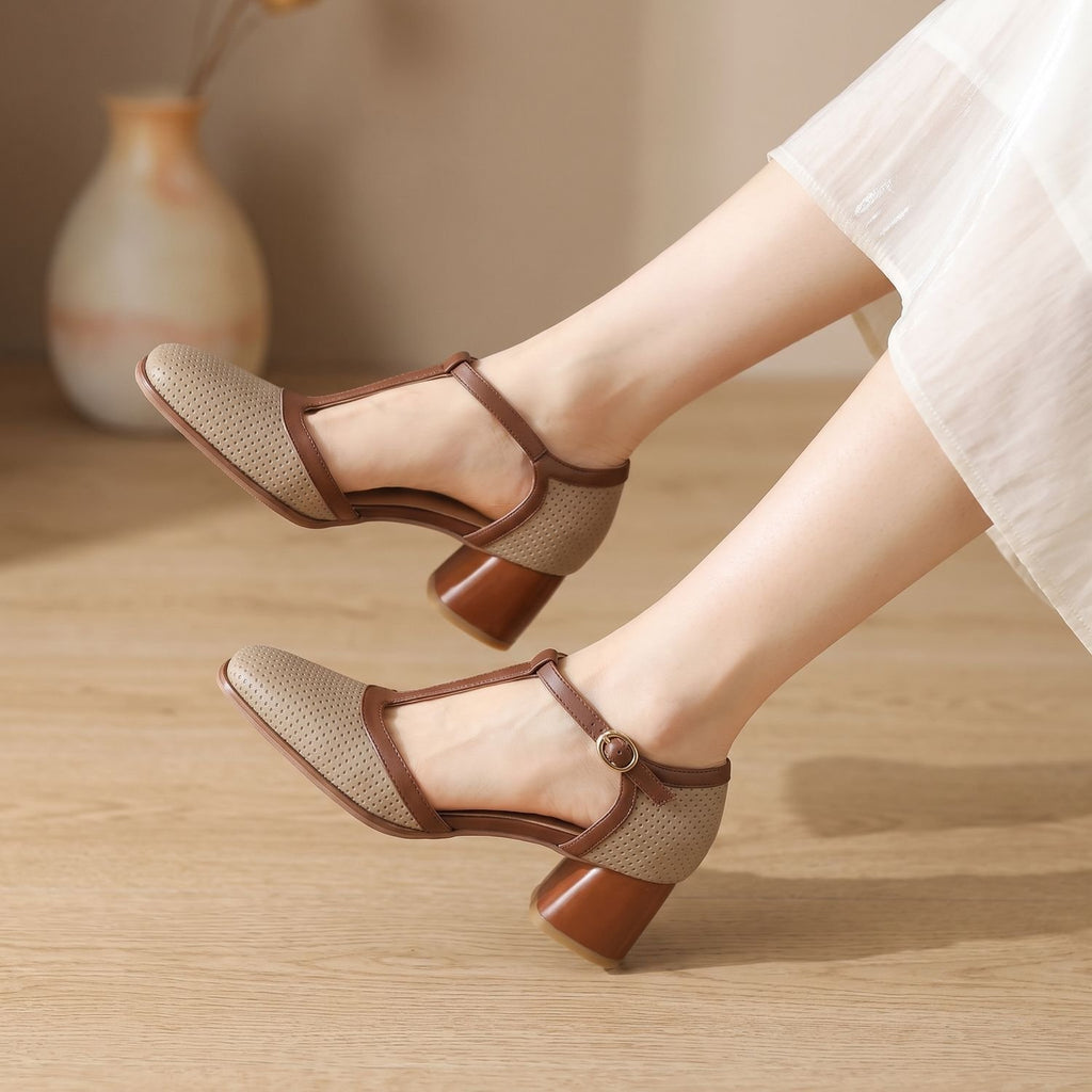 Women's Block Heel T-Strap Mary Jane Dress Pumps