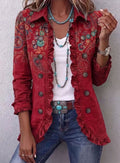 Women's Bohemian Paisley Ruffle-Trim Double-Breasted Jacket