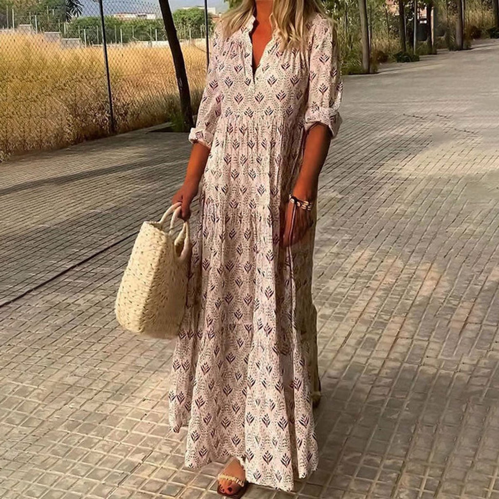 Women's Boho Floral-Print V-Neck Maxi Cocktail Party Dress - Pink