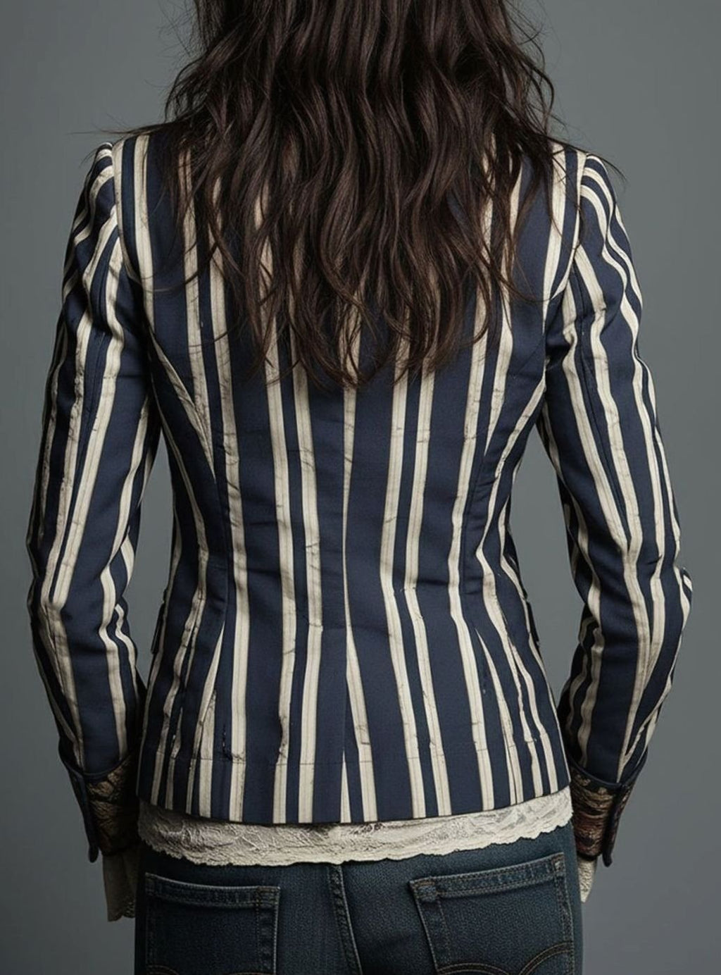 Women's Boho Floral Striped Long-Sleeve Blazer