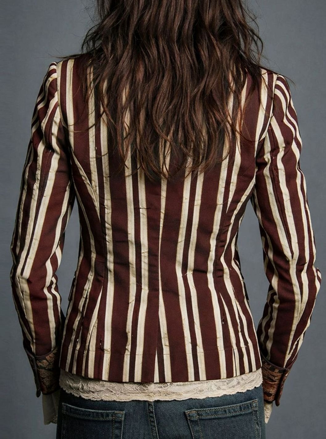 Women's Boho Floral Striped Long-Sleeve Blazer