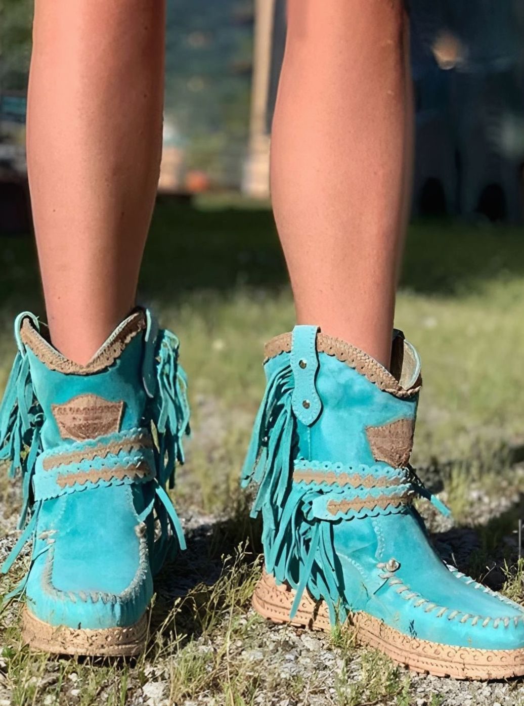 Women's Boho Fringe Woven-Detail Ankle Boots