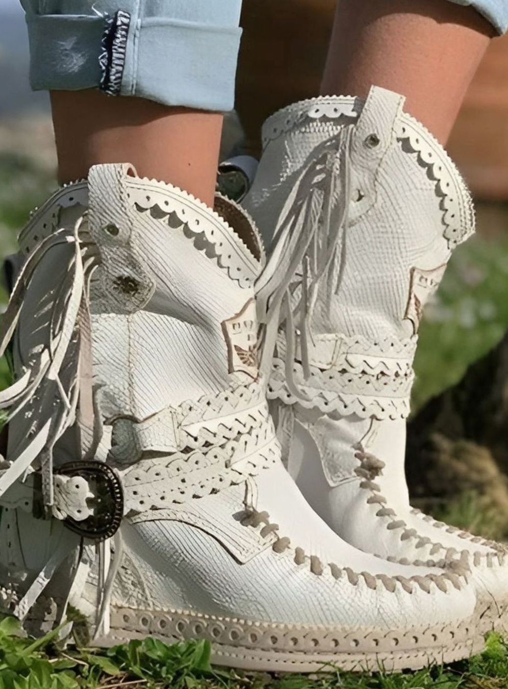 Women's Boho Fringe Woven-Detail Ankle Boots