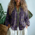 Women's Boho Linen Button-Down Long Sleeve Cardigan Blouse - Purple