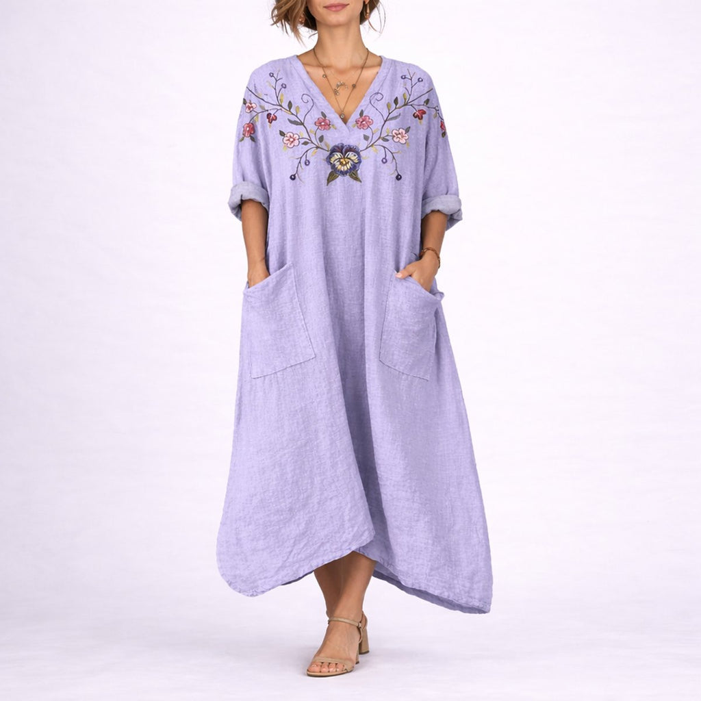 Women's Boho Paisley Maxi Fall Wedding Guest Dress Kaftan - Purple