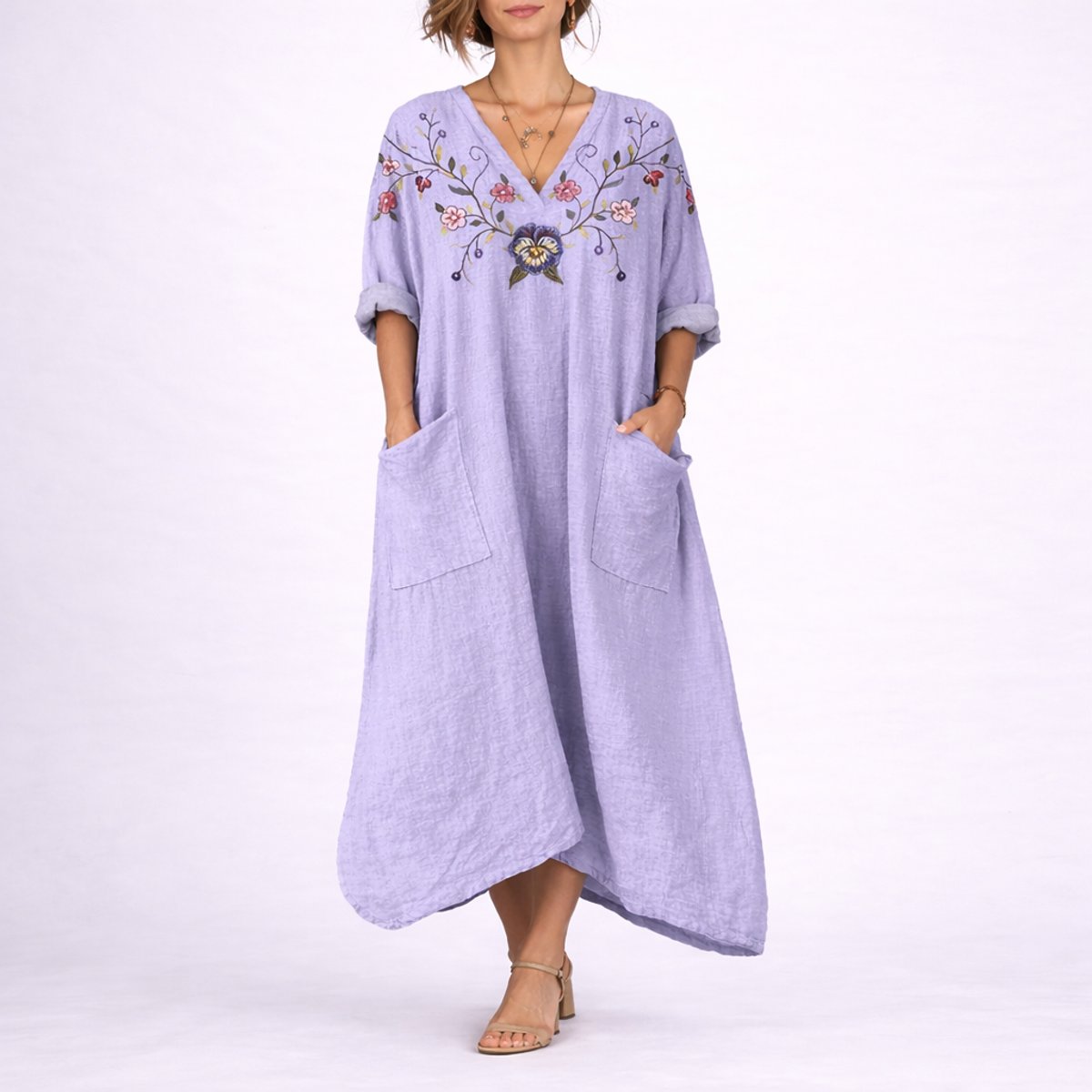Women's Boho Paisley Maxi Fall Wedding Guest Dress Kaftan - Purple