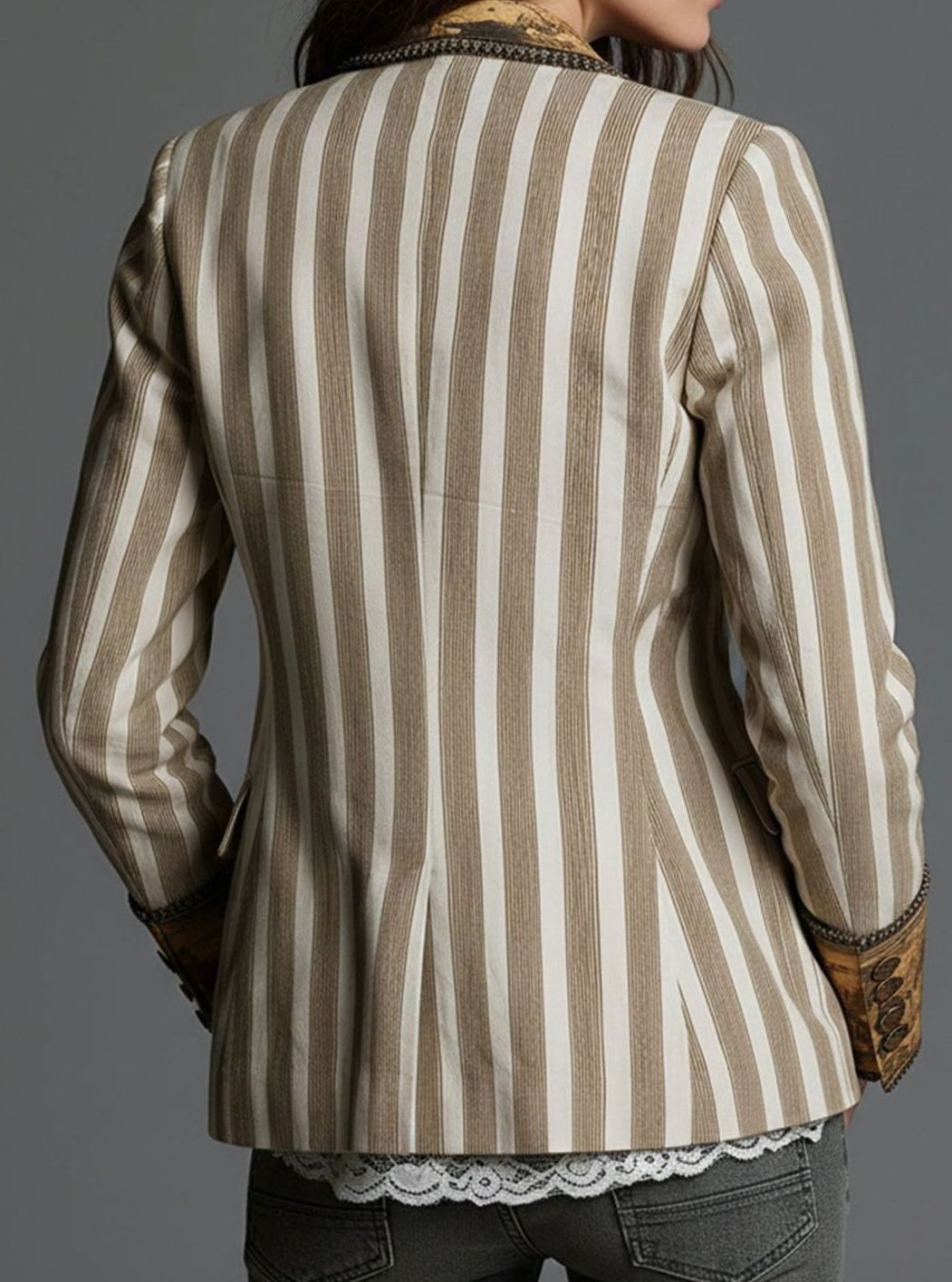 Women's Boho Striped Tapestry Lapel Long Sleeve Blazer