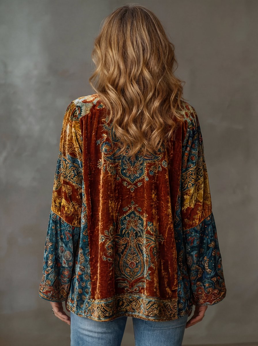 Women's Boho Vintage Quilted Jacket Loose Open-Front Kimono