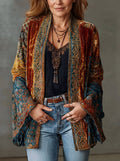 Women's Boho Vintage Quilted Jacket Loose Open-Front Kimono
