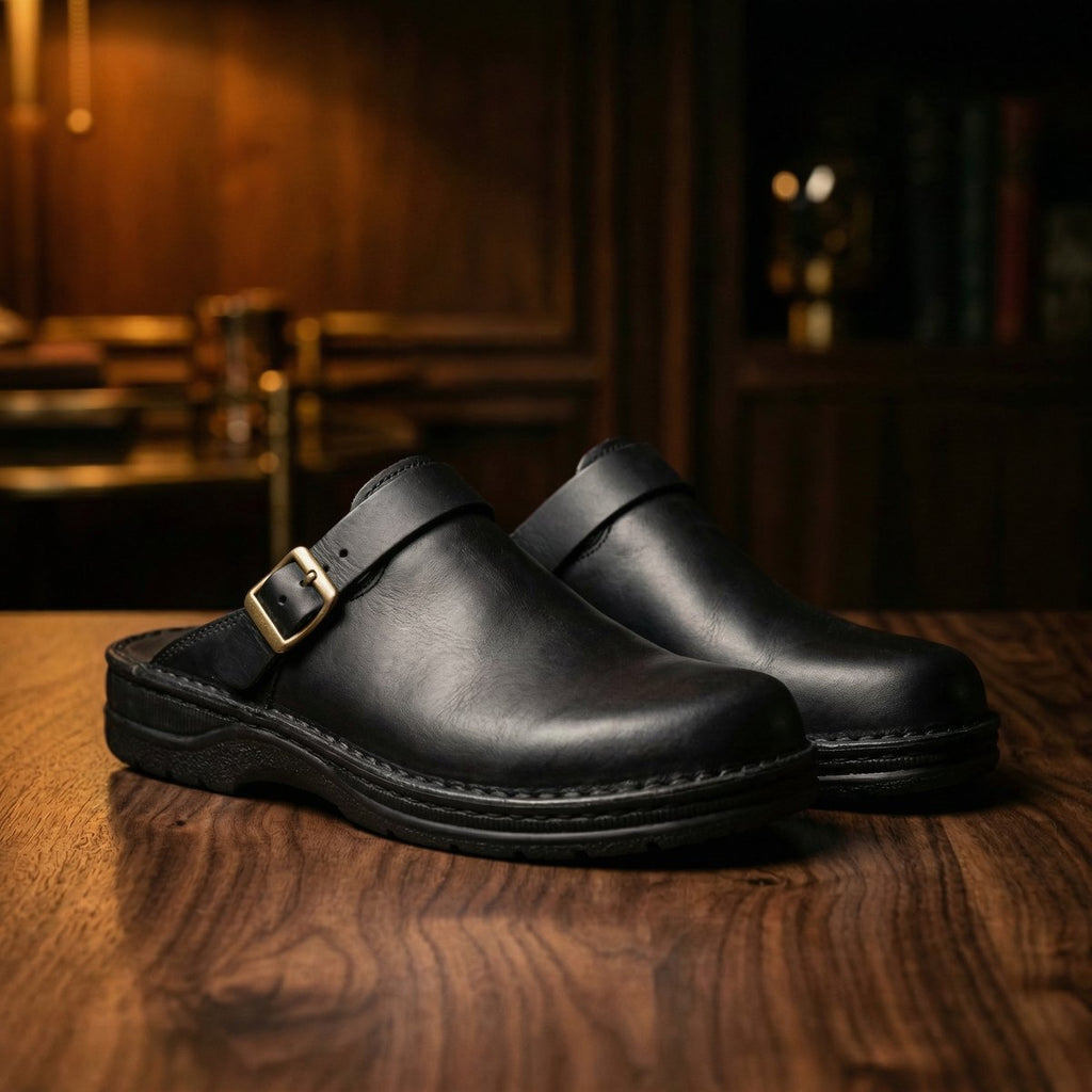 Women's Boots Milan Premium Leather Slip-On Clogs - Black