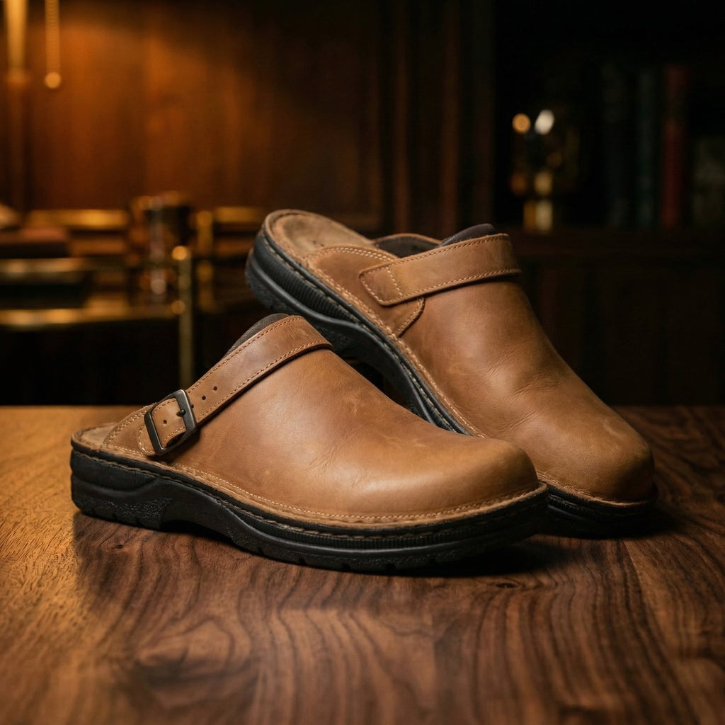 Women's Boots Milan Premium Leather Slip-On Clogs - Brown
