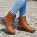 Women's Boots Quilted Faux Leather Lace-Up Side Zip Ankle Booties - Brown