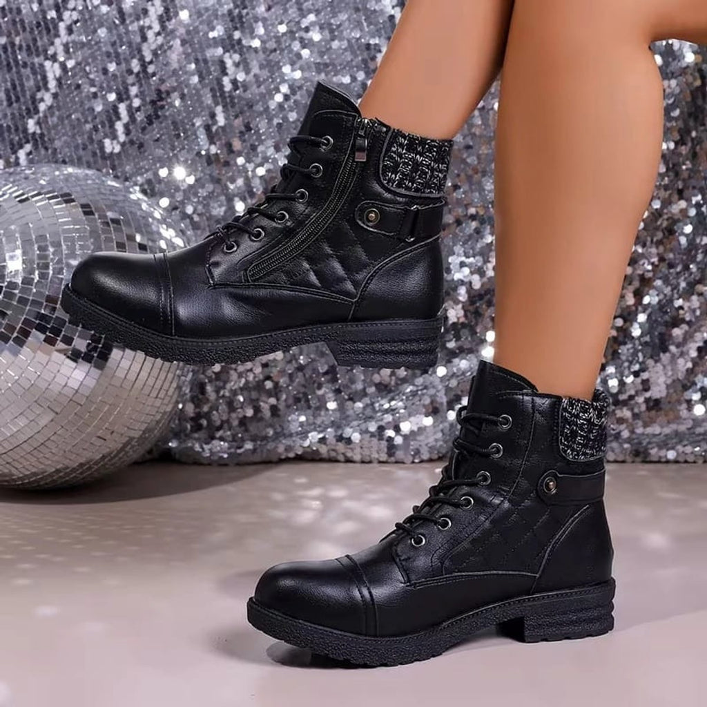 Women's Boots Quilted Faux Leather Lace-Up Side Zip Ankle Booties