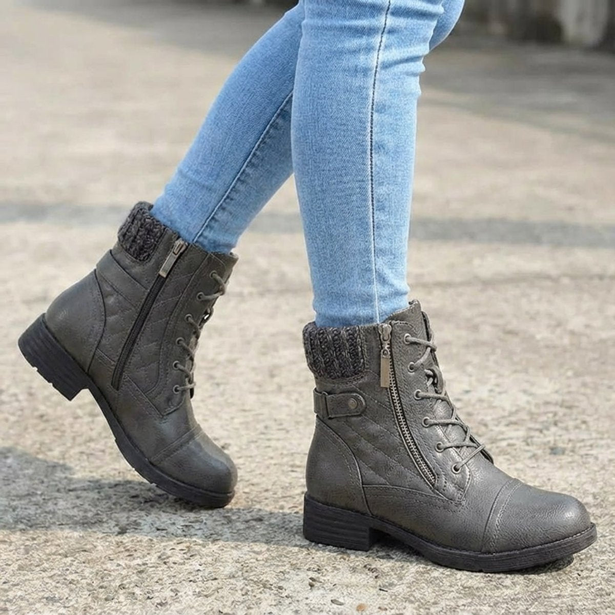 Women's Boots Quilted Faux Leather Lace-Up Side Zip Ankle Booties