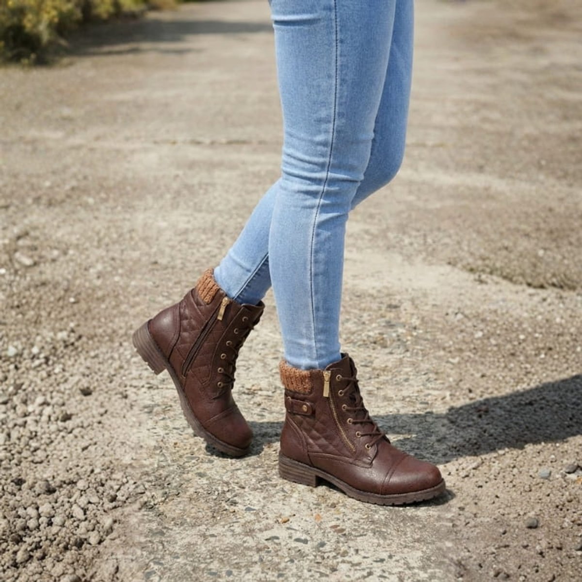 Women's Boots Quilted Faux Leather Lace-Up Side Zip Ankle Booties