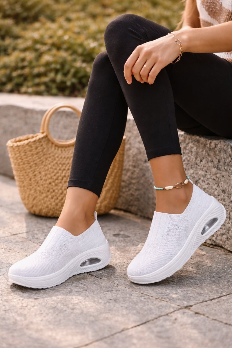 Women's Boots Slip-On Knit Cushioned Walking Sneakers - White