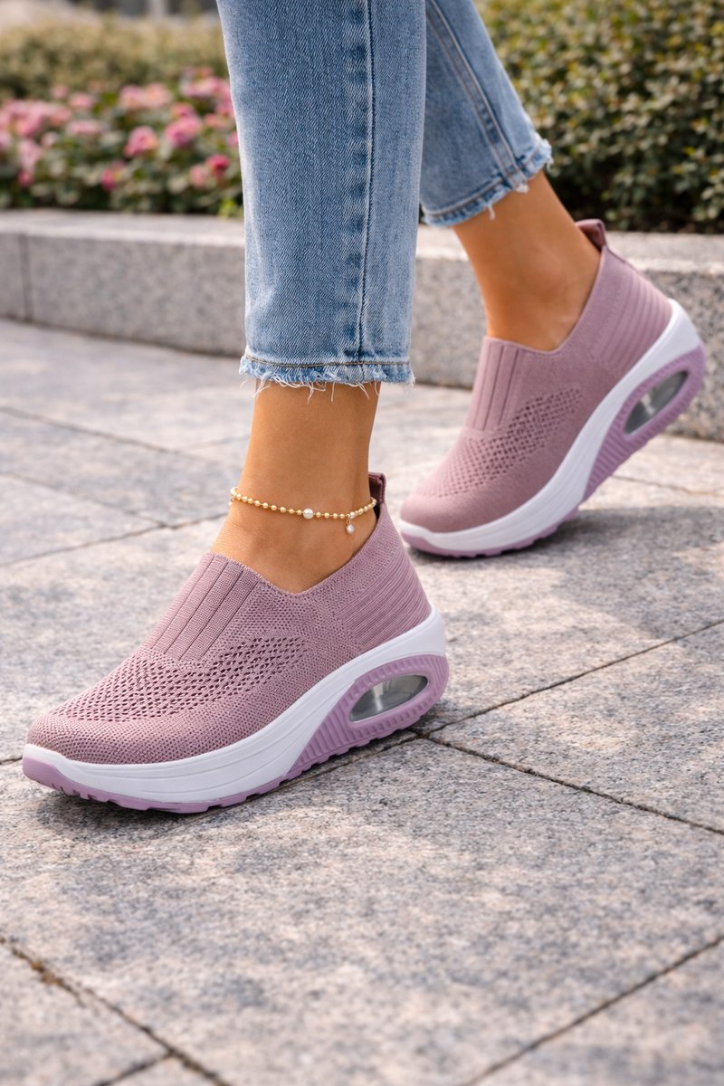 Women's Boots Slip-On Knit Cushioned Walking Sneakers - Pink