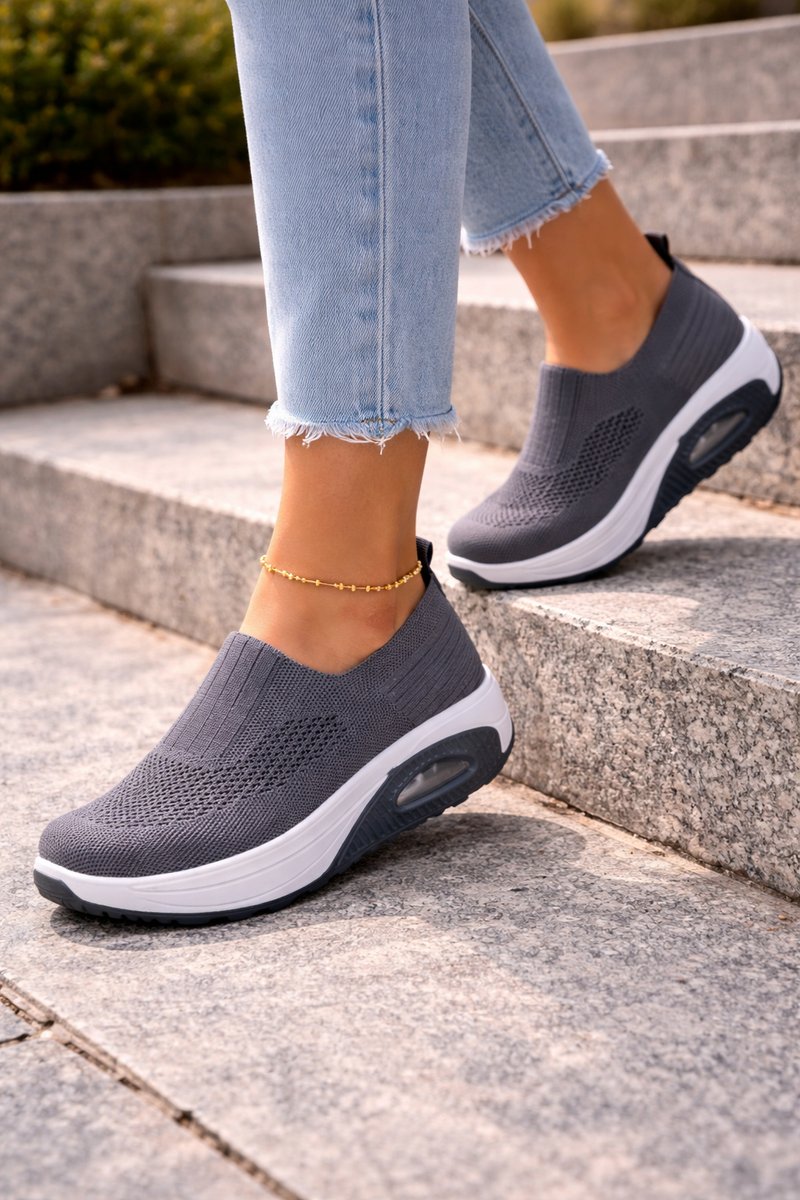 Women's Boots Slip-On Knit Cushioned Walking Sneakers - Gray