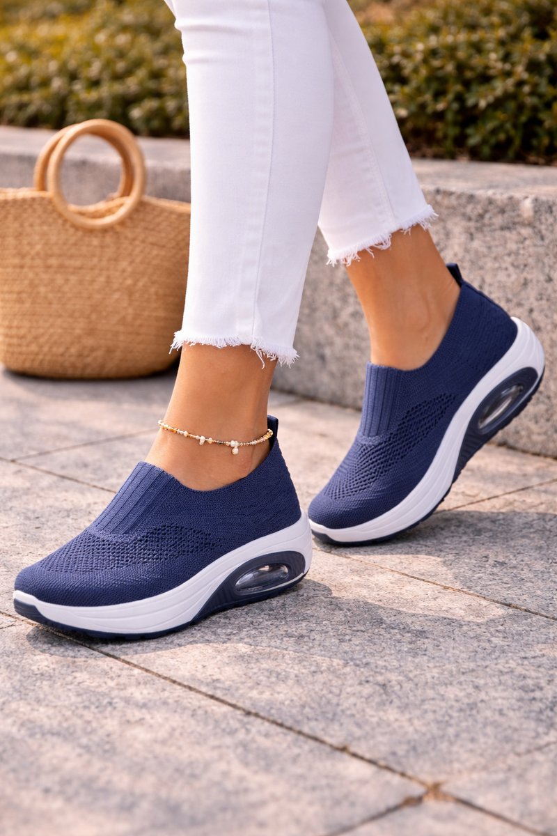 Women's Boots Slip-On Knit Cushioned Walking Sneakers - Navy