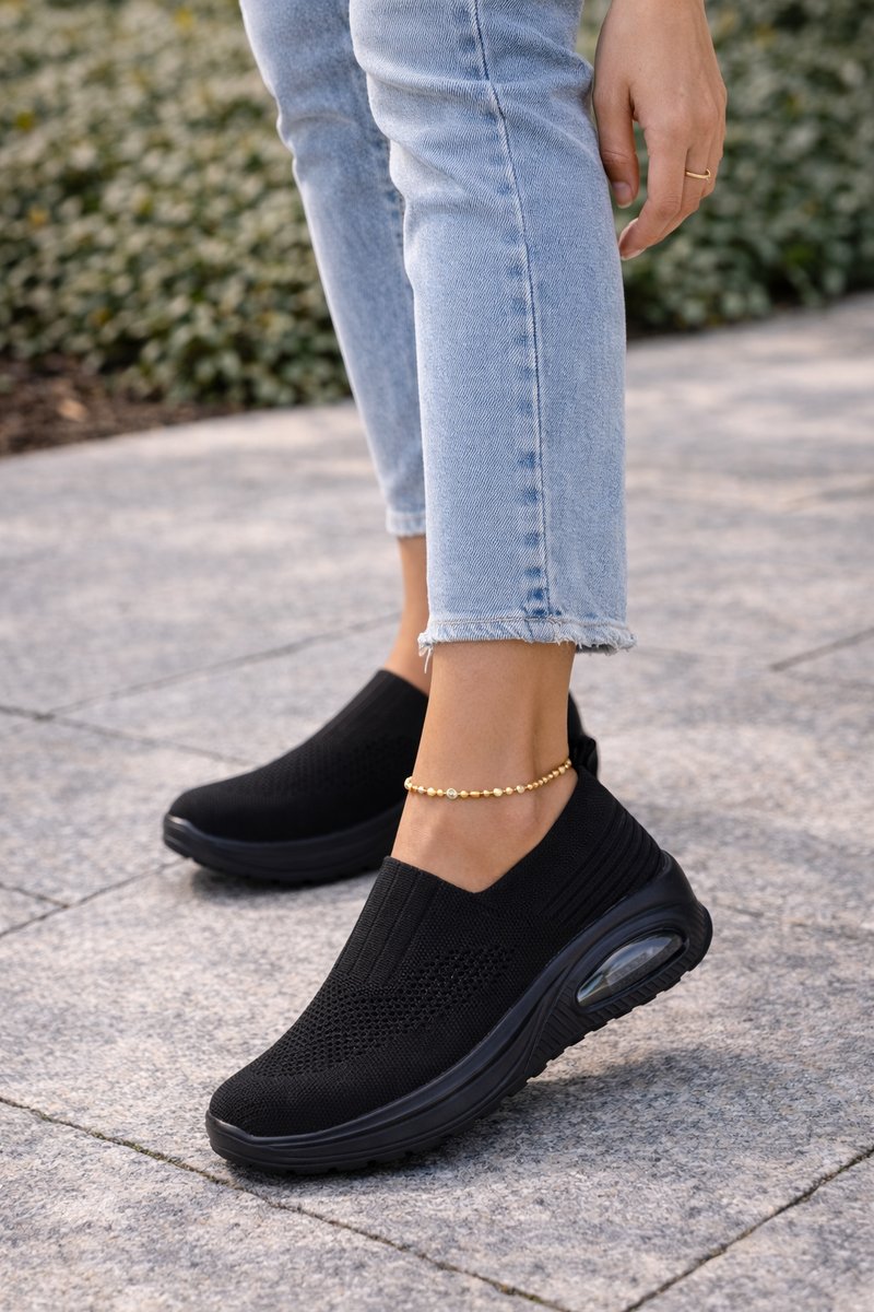 Women's Boots Slip-On Knit Cushioned Walking Sneakers - Black