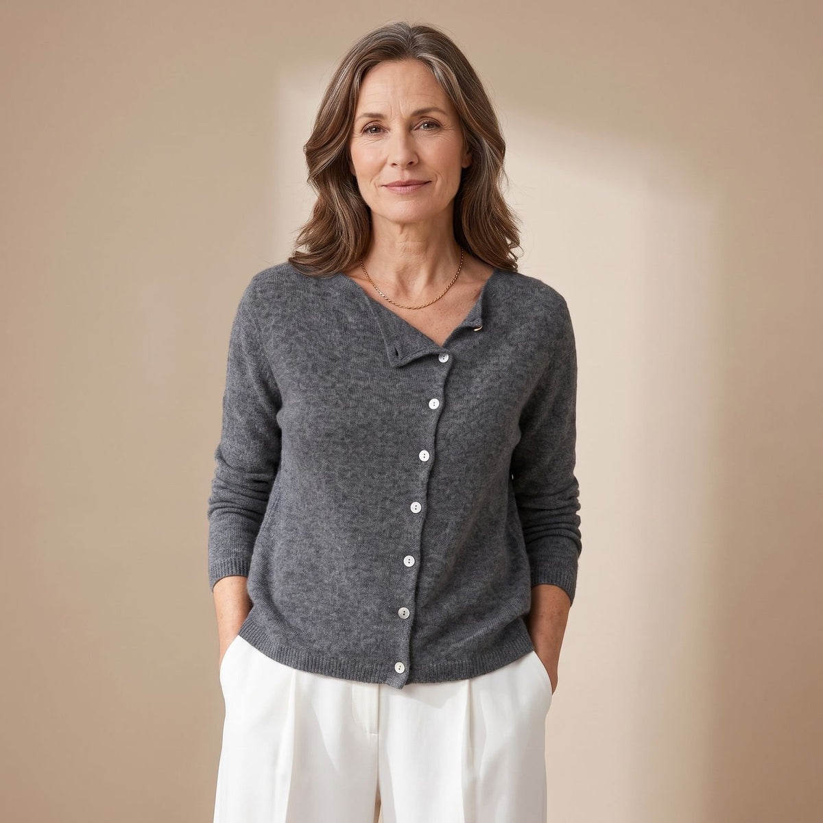 Women's Button-Down Knit Cardigan Long Sleeve Sweater - Gray