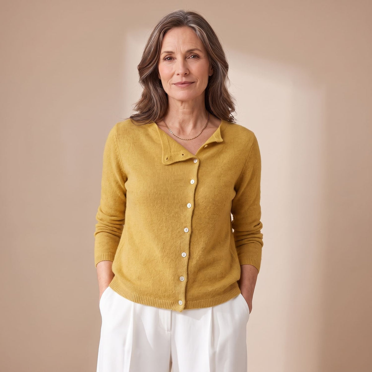 Women's Button-Down Knit Cardigan Long Sleeve Sweater - Yellow