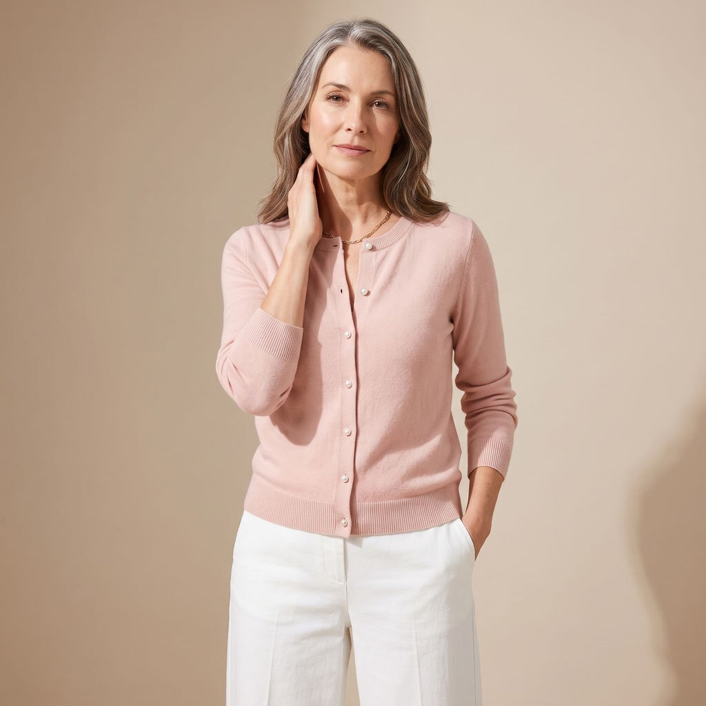 Women's Button-Down Knit Cardigan Long Sleeve Sweater - Pink