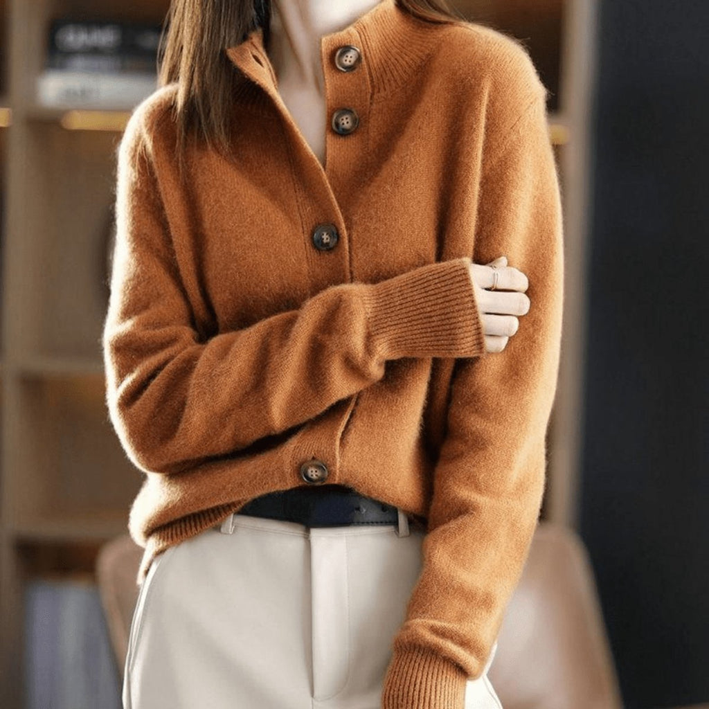 Women's Button-Front Cashmere Knit Cardigan - Orange