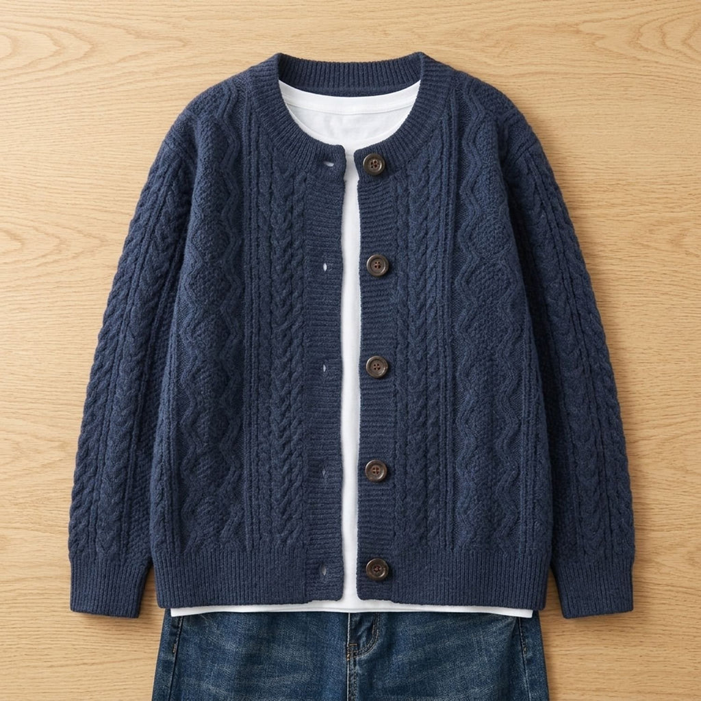 Women's Cable-Knit Button-Down Oversized Cardigan Sweater - Navy Blue