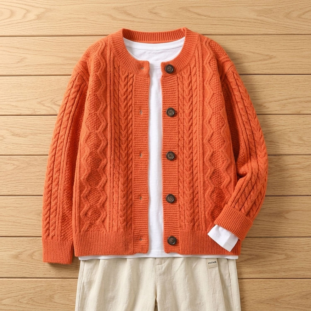 Women's Cable-Knit Button-Down Oversized Cardigan Sweater - Orange