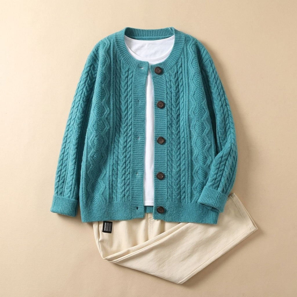 Women's Cable-Knit Button-Down Oversized Cardigan Sweater - Blue