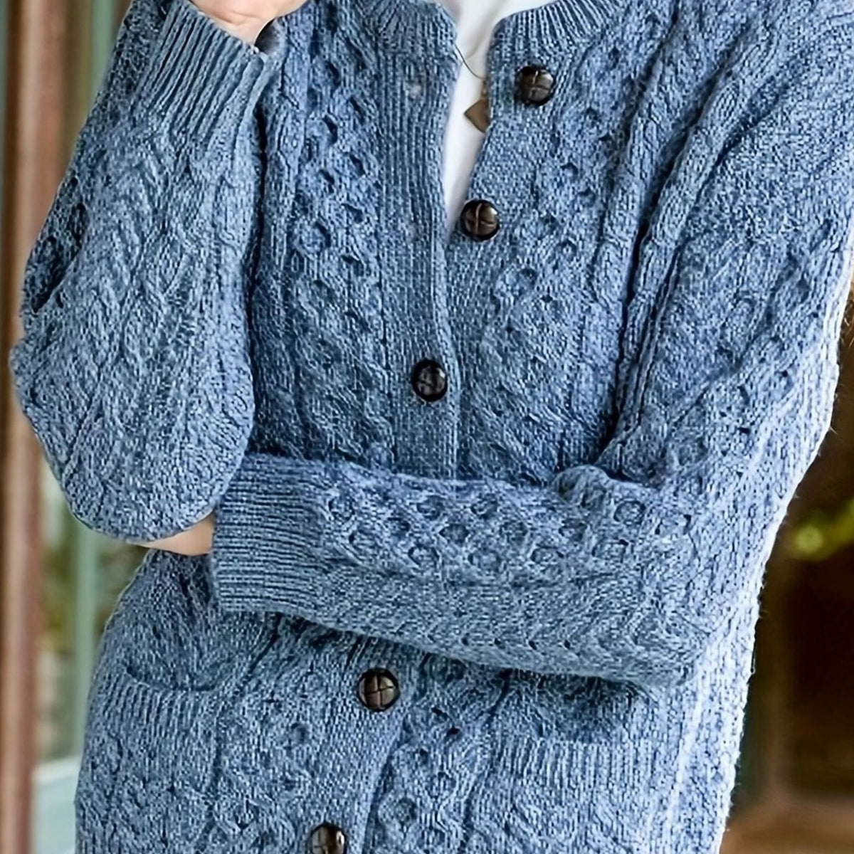 Women's Cable-Knit Button-Front Relaxed Cardigan Sweater - Sea Blue