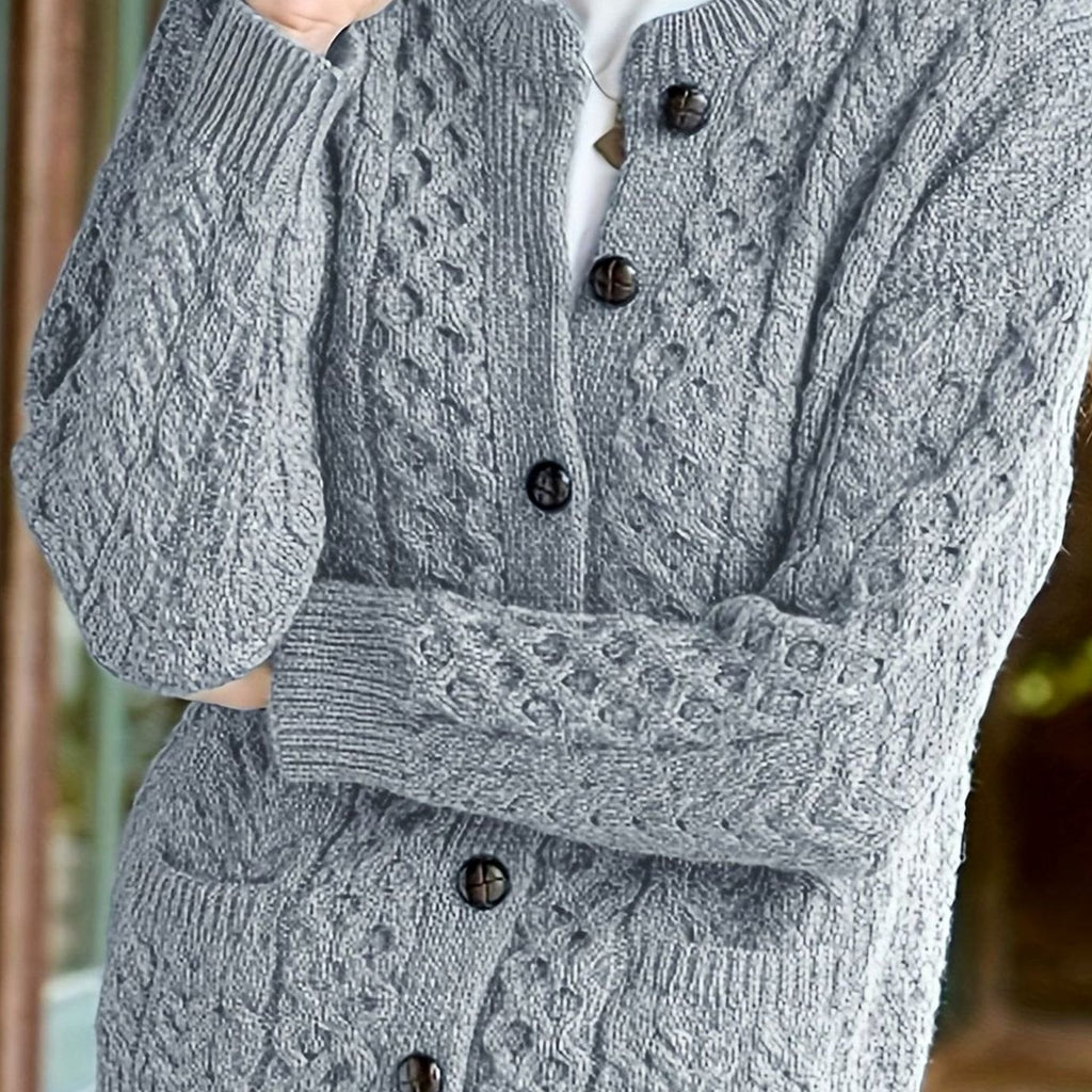 Women's Cable-Knit Button-Front Relaxed Cardigan Sweater - Silvery Gray